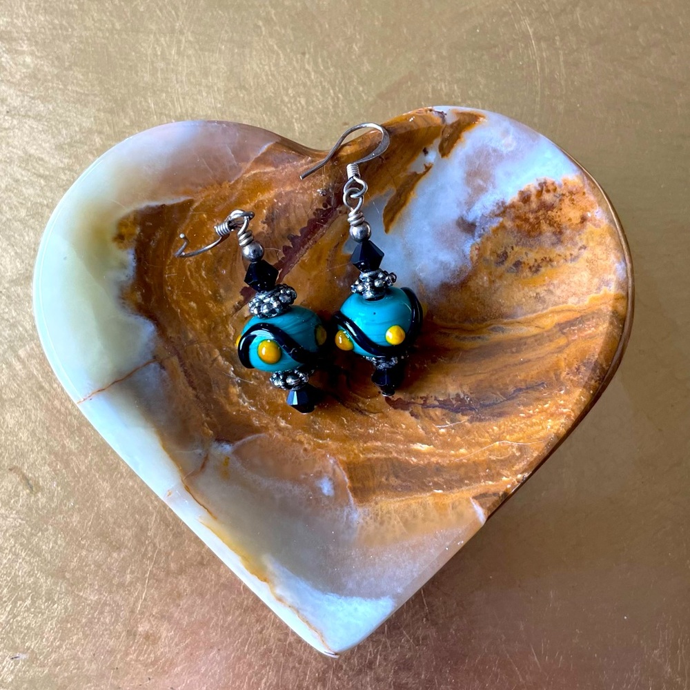 Green Lamp Glass Dangle Earrings.